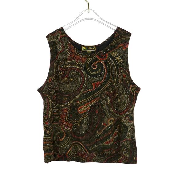 Mirasol 1990s Vintage Brown Paisley Retro Sleeveless Top Blouse Tank Large - Picture 3 of 5
